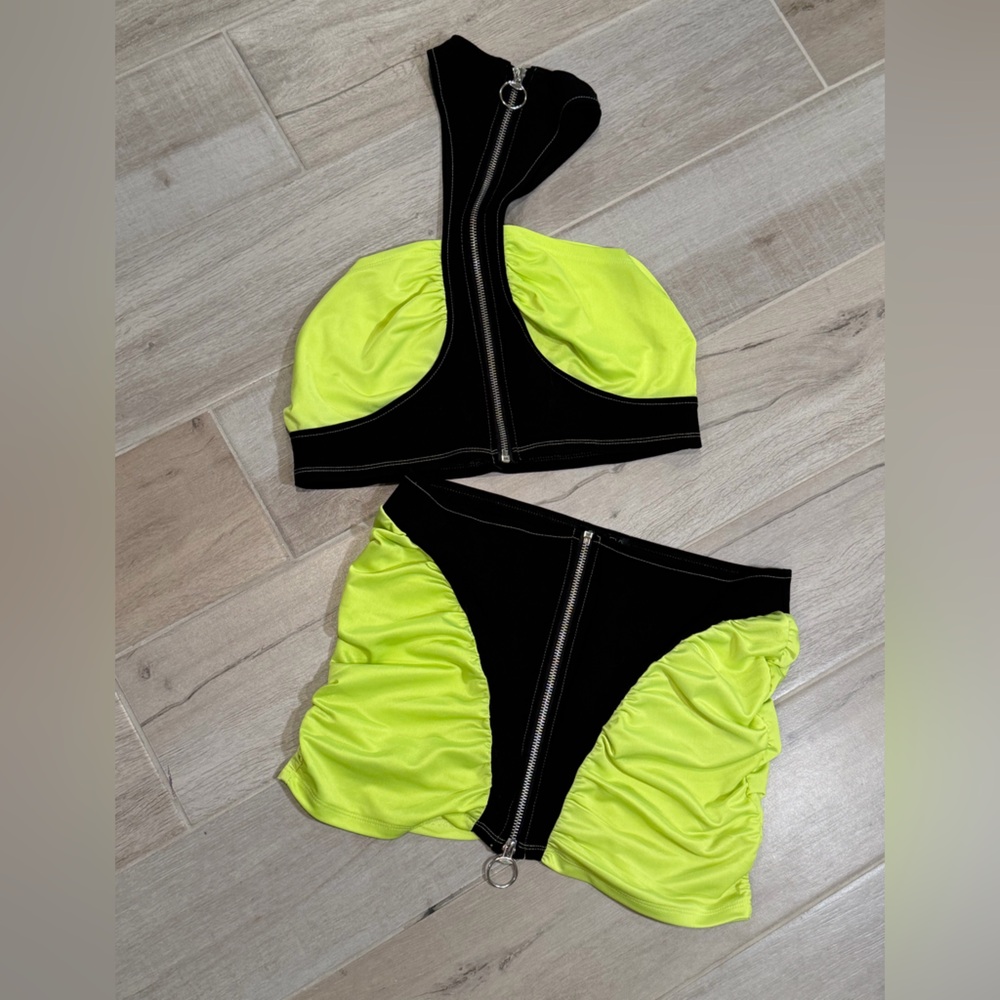 Black and Neon Green Skirt Set